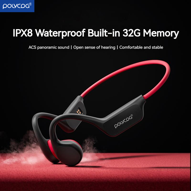 Bone Conduction Running Headphones - POLVCDG ชุดหูฟังแบบนำเสียงผ่านกระดูก X7 IPX8 32GB หน่วยความจำ