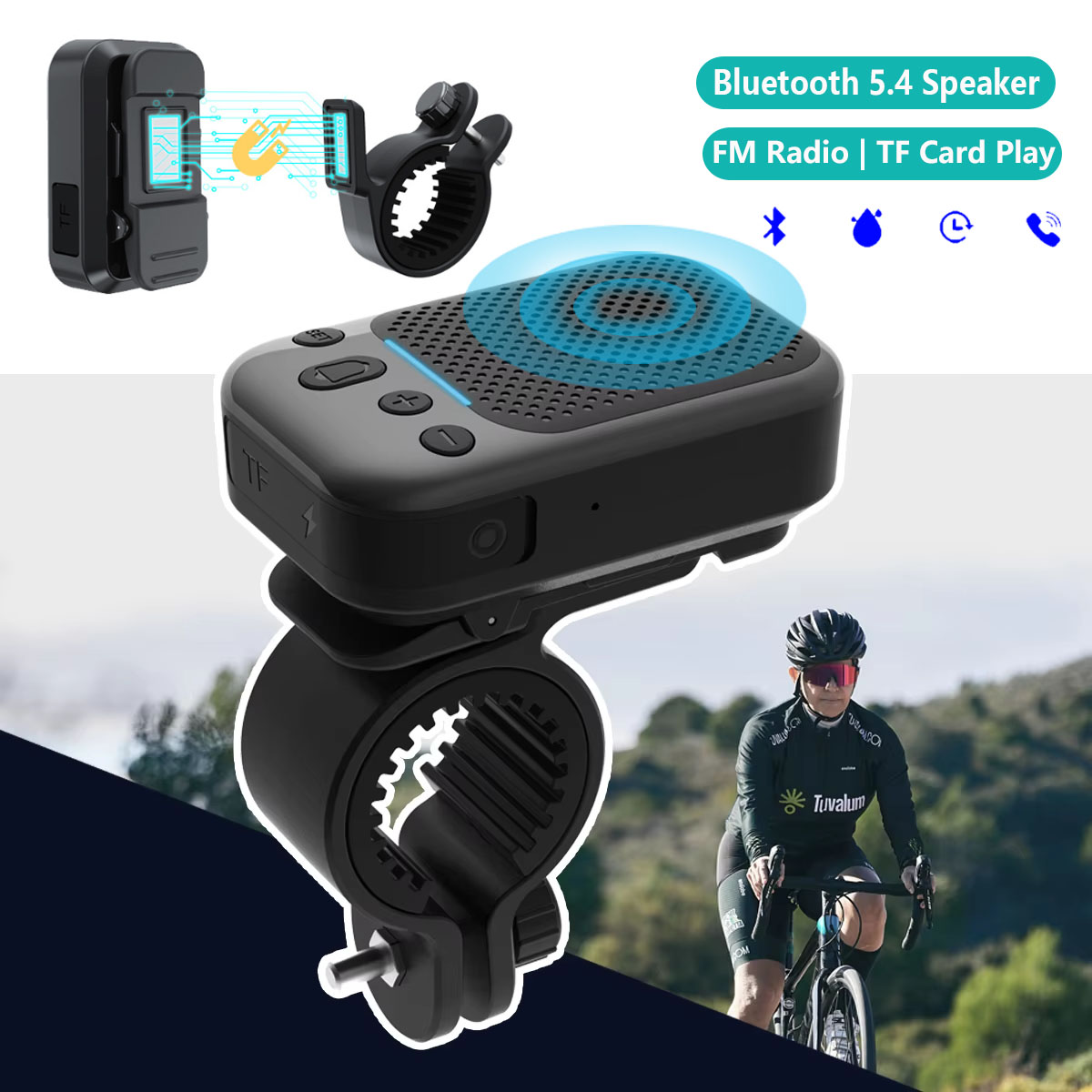 Portable Bluetooth Speaker Waterproof Ipx7 - ลำโพงบลูทูธไร้สายแบบพกพาสำหรับมินิไบค์ รุ่น 5.4 พร้อมวิทยุ FM กันน้ำ