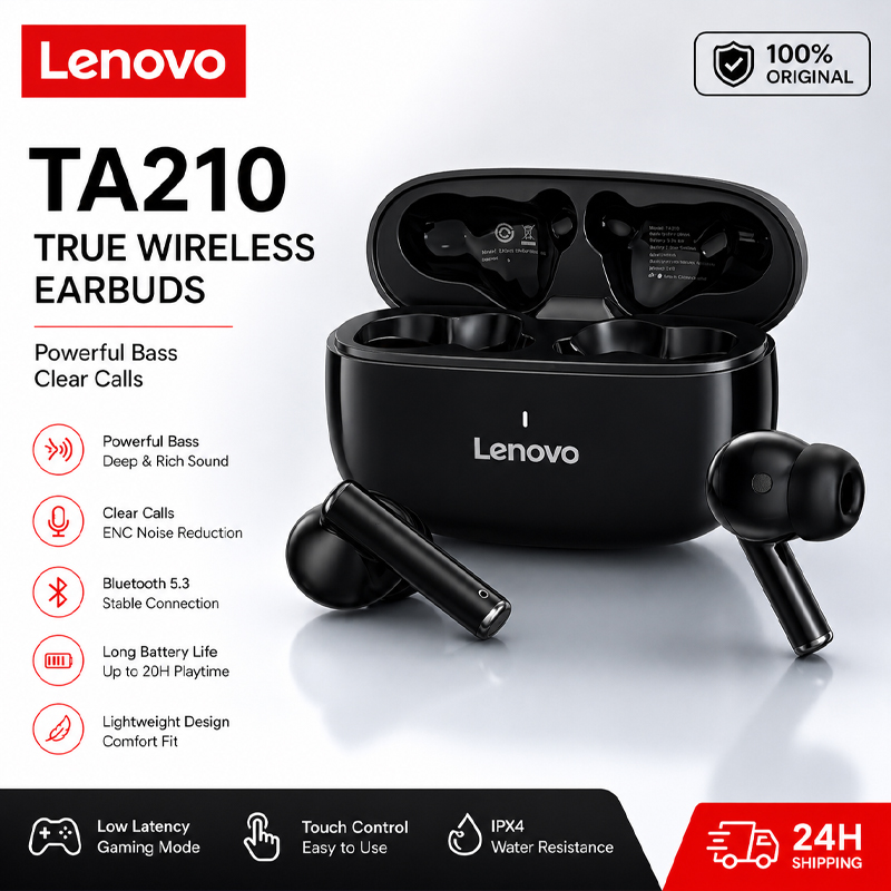 Anc Wireless Over Ear Headphones - หูฟังไร้สายบลูทูธ Lenovo TA210 พร้อมไมโครโฟนในตัว ช่องเสียบชาร์จ ตัดเสียงรบกวน
