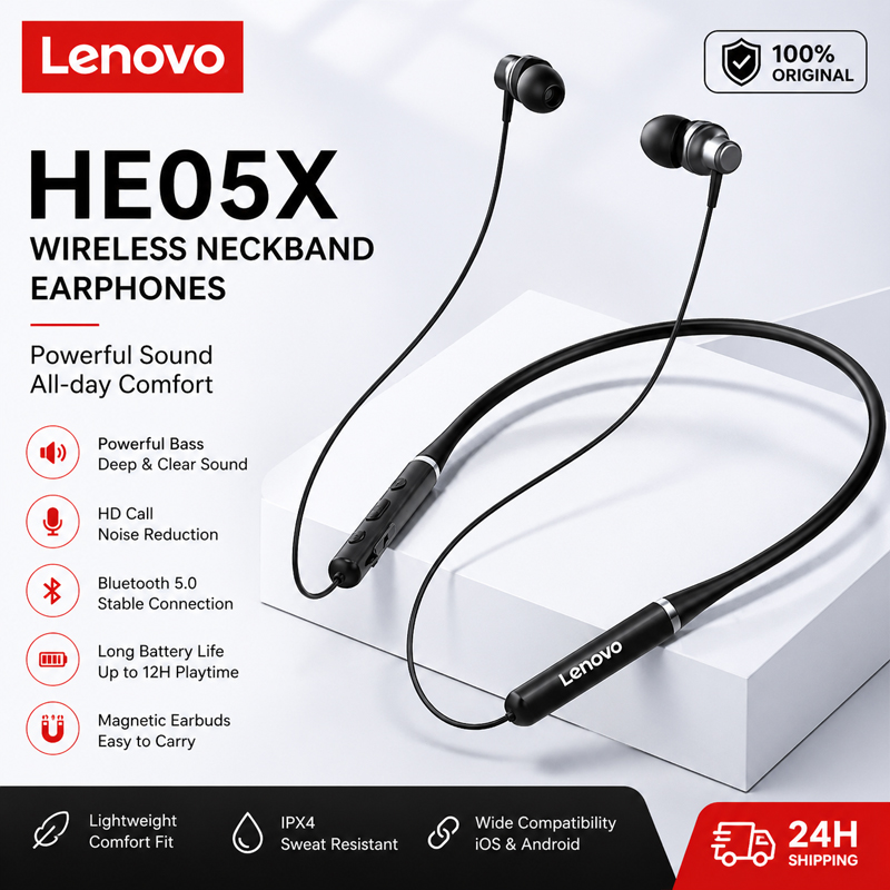 100% ของแท้เลอโนโว HE05X หูฟัง - Magnetic Neckband Sports Earphones บทวิจารณ์และราคา